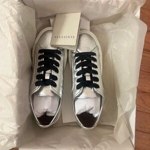 New in box AllSaints Silver Sneakers size 6.5